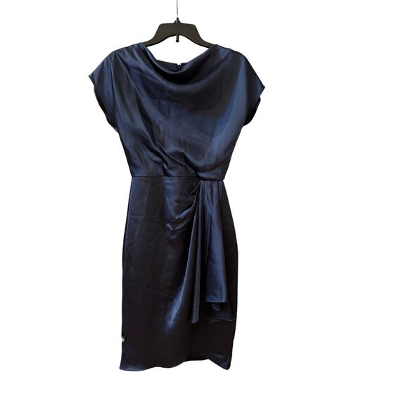 Amsale Blue Asymmetric Draped Sheath Dress - Size 0 (New) - Picture 4 of 4